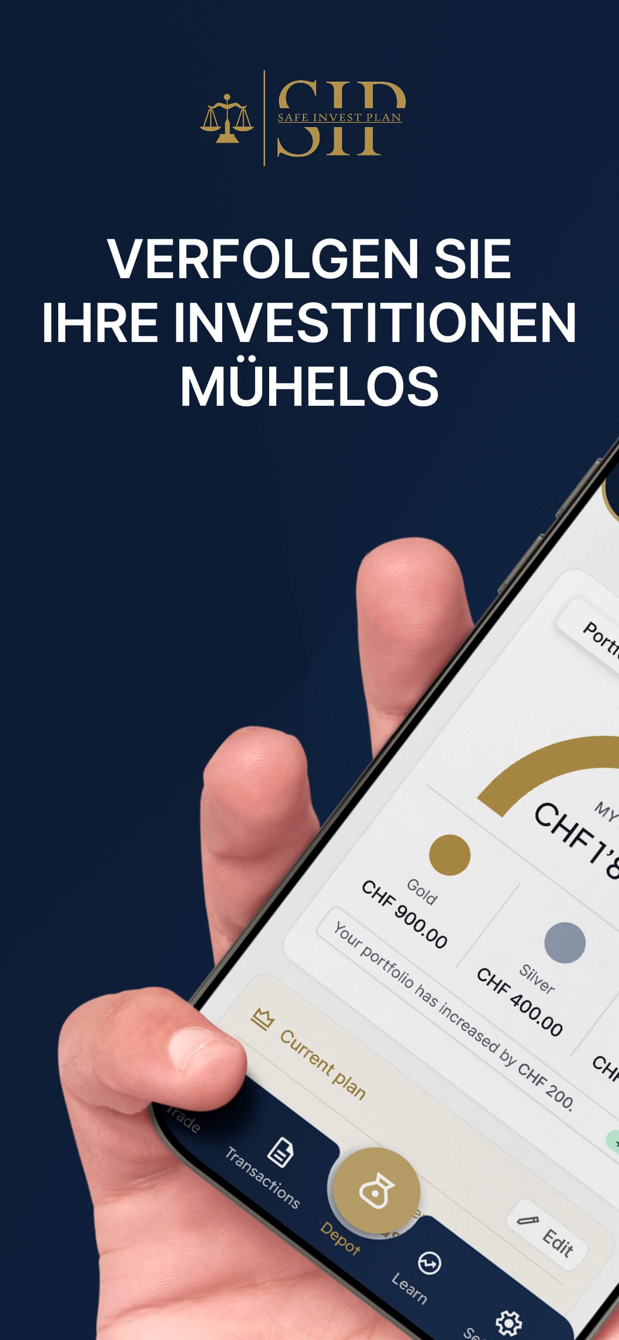Original SIP-App-Mockup: Investitionen mühelos verfolgen
